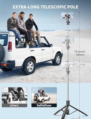 Phone Tripod & Selfie Stick, 180cm Aluminum All in One Extendable Tripod for Smartphone, Portable Travel Tripod Stand with Wireless Remote Control for Phone/Samsung/Android/Camera — view 2