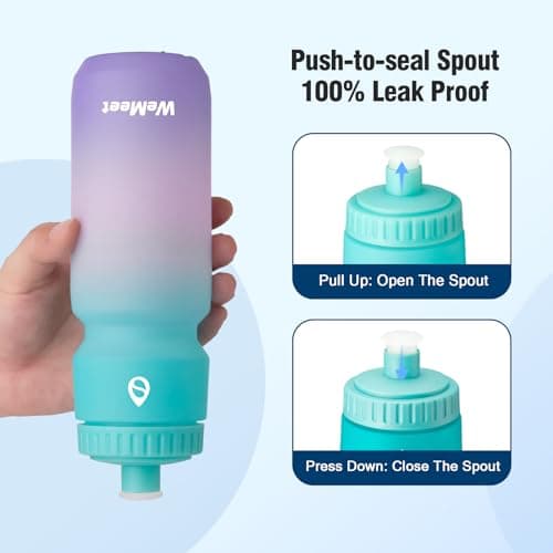 WEMEET Lightweight Cycling Water Bottle 2-Pack, Fits Most Bike Cages, Squeeze Water Bottle for Cycling, Running, Fitness(Black & Green Pink Purple, 1000ml) — view 5