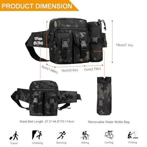 Huntvp Tactical Waist Pack Bag with Water Bottle Pouch Molle Belt Bag Bumbag for Cycling Hiking Walking Outdoors, Camo — view 2