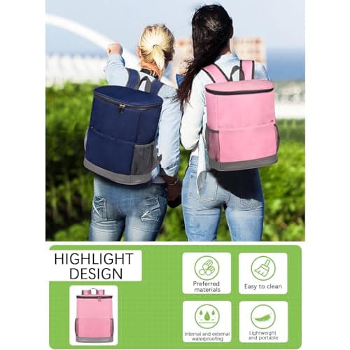 Cooler Backpack Insulated Cooler Bag 24L Backpack Cooler Bag Thermal with Hard Liner, Lightweight Shopping Rucksack Leak-proof Picnic Backpack Perfectly Fit for Beach/Work/Camping/Hiking (Pink) — view 4