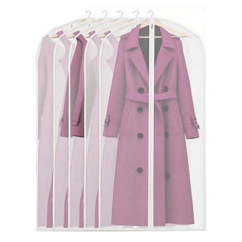 Garment Bags, pack of 5, 60 cm x 140 cm, translucent PEVA Dress bags with zippers, durable Clothes Covers, Reusable Garment Bags for Suits, Dresses, Coats