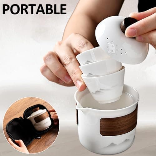 Porcelain Chinese Gongfu Tea Set,Portable Ceramic Teapot Set,Portable All in One Mini Travel Bag for Travel,Home,Gifting,Outdoor Camping Picnic and Office Business Hotel Tea Lover — view 6