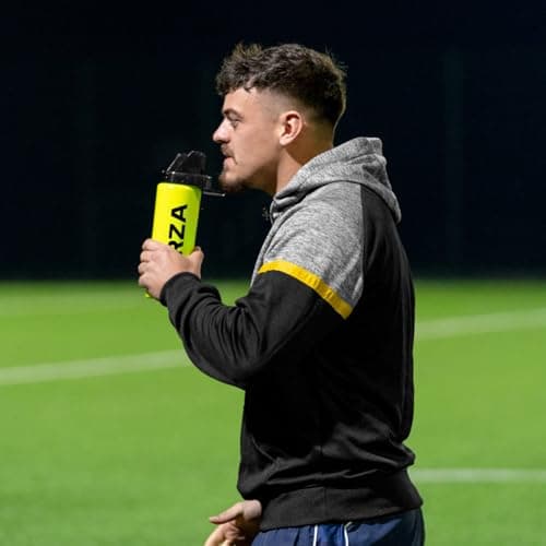 FORZA Water Bottles + Carrier Set [8x Bottles] | Hygeine [1L] or Sports Bottle [750ml] with Stackable Carrier for Football, Rugby, Training, Gym & Teams (Yellow, Hygeine Bottles) — view 5