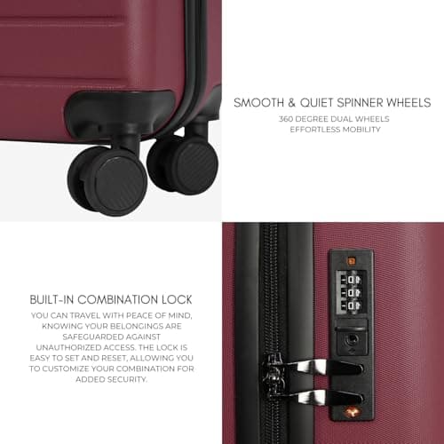 Rocklands® Lightweight 4 Wheel Hard Shell Luggage Suitcase Rynair Cabin Travel Bag 55x40x20cm - ABS822 (Maroon) — view 3