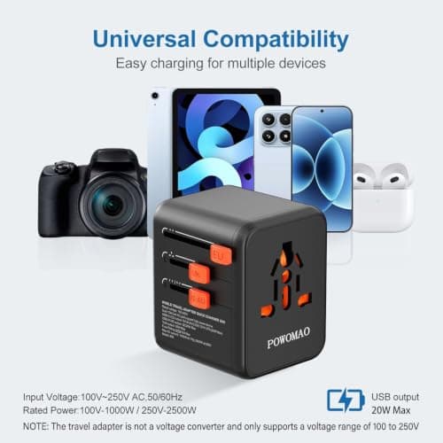 POWOMAO Universal Travel Adapter Worldwide with 2 USB C and 2 USB A Ports — view 5