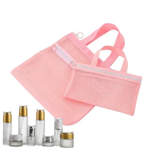 Mesh Bag - Portable Carry Bag for Toiletries, Travel Shower Bag for Shampoo, Sun Protection, Make-Up, Fitness, Travel, Camping, Students and Rooms, pink, Siehe Beschreibung, See description