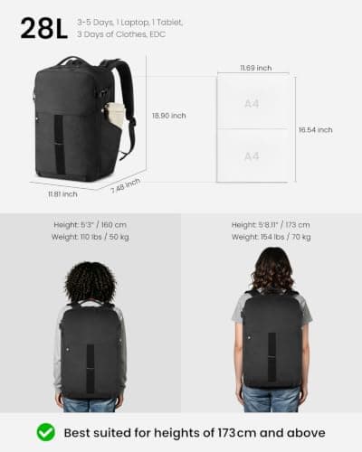 KURANEST Portal 28L Travel Backpack TSA Carry On Laptop One-Bag Men Women — view 3