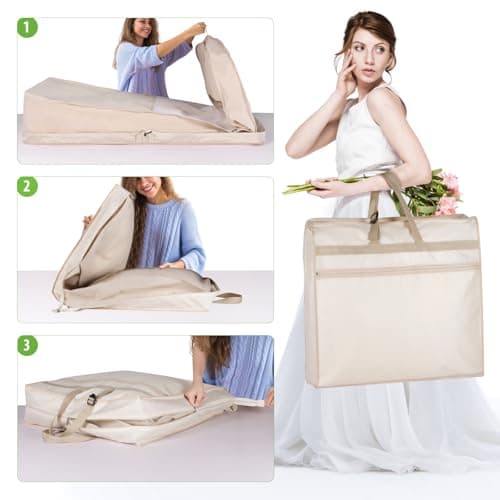 KEEGH Wedding Dress Bag 72” Trifold Long Dress Covers Garment Bags, Beige — view 4