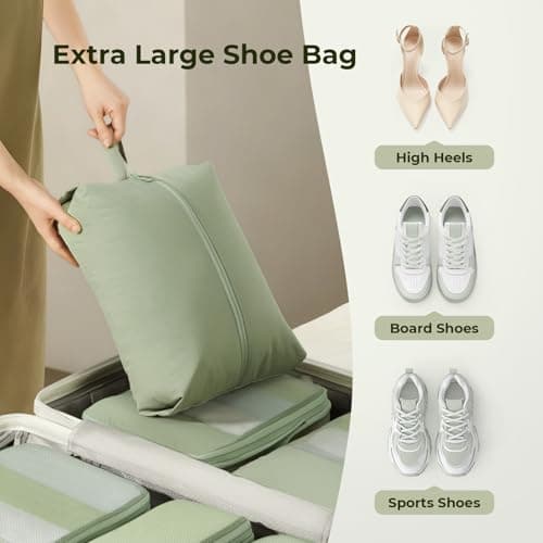 Compression Packing Cubes for Suitcases, Ultralight 8 Set Packing Cubes for Backpack Waterproof Luggage Packing Organizers Expandable for Travel Accessories and Essentials-Matcha Green — view 5