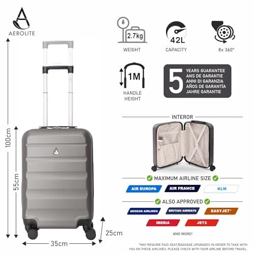 Aerolite 55x35x25 Hard Shell Cabin Suitcase, 4 Wheels, Air France KLM — view 2