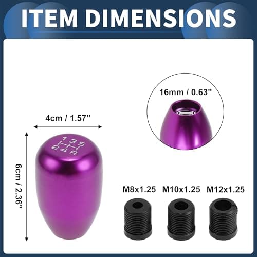 INFINAUTO 6cm 5 Speed Car Shift Knob with 3 Adapter Aluminum Alloy Purple — view 5