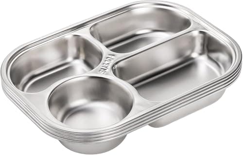 DEAYOU 4-Pack 18/10 Stainless Steel Divided Plates, 4 Sections Samll Platter Compartment Tray, Portion Control Plate with Divider, Mess Food Sectioned Tray for Cafeteria — view 5