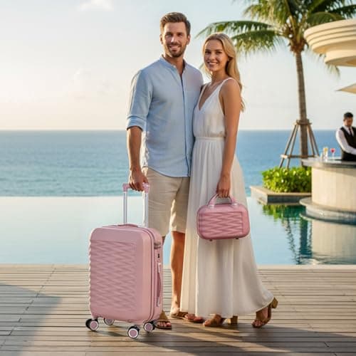 H.yeed 20 Inch Cabin Suitcase with 12 Inch Vanity Case Lightweight ABS Hard Shell Suitcase Trolley Luggage Travel Case with Spinner Wheels (Pink, 2 pc Set) — view 3