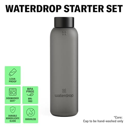 waterdrop® Glass Starter Set – 600ml Borosilicate Glass Bottle + 18 Sugar-Free Microdrink Hydration Cubes in 6 Flavours, Vitamin C & B Infused, BPA Free Water Bottle, Gift Set — view 4