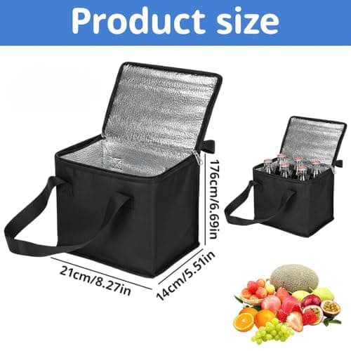 Black Cooler Bag,Ice Box for Food Travel,Insulated Reusable Grocery Bags, Heavy Duty Thermal Tote, Portable Leak Proof Travel Cool Bag for Office Meals,Camping Fishing with Zippered Top (Large) — view 2