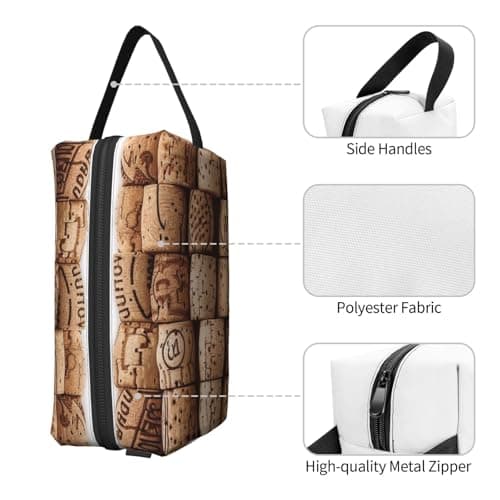 Wine Cork Print Toiletry Bag Portable Travel Wash Bag Water-Resistant Gym Shaving Organiser Bag, Shower Bathroom Makeup Bag with Handle for Men and Women — view 3
