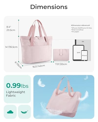 bagsmart Tote Bag for Women, Large Foldable Tote Bag, Handbags & Shoulder Bags with Zipper for Travel, Beach, Gym, Work, School-16.5''L x 6''W x 14''H — view 5