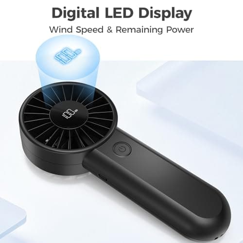 Amacool Handheld Fan Rechargeable, Built-in Type-C Cable, 5-Speed Personal Fan with LED Display, Max 12H Runtime, Portable Fans for Travel Outdoor Cruise Makeup, Gift for Women Stylish Girl (Black) — view 6