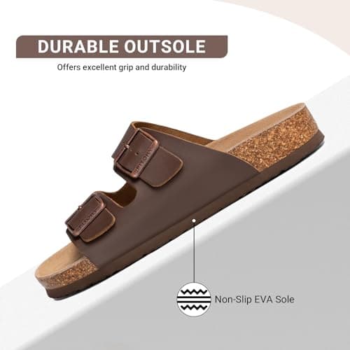 FITORY Mens Leather Sandals, Cork Footbed Slides for Summer Brown Size 11.5 — view 5