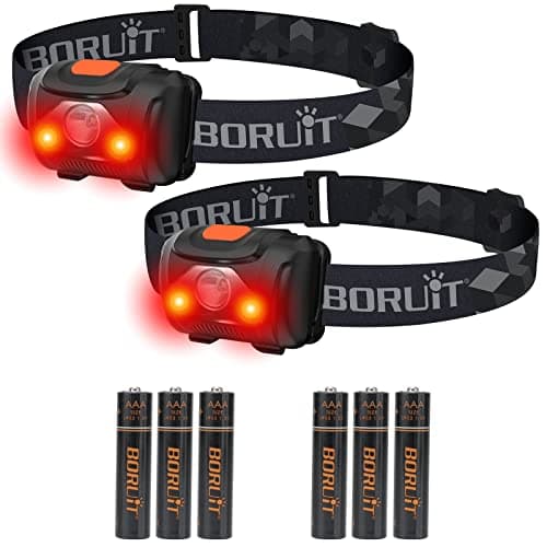 BORUIT LED Head Torch Red White Light Headlamp [2 Pack] AAA Battery Super Bright 4 Mode Headtorch for Kids Adult Camping Running Hiking Fishing Headlight Gear