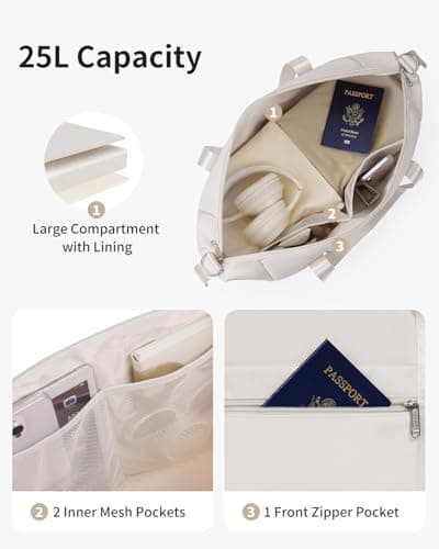 Narwey for Easyjet Cabin Bag 45x36x20 New Easyjet Underseat Foldable Hospital Bag Weekend Overnight Bags for Women Travel Duffel Carry on Luggage for Men 25L (Beige) — view 3