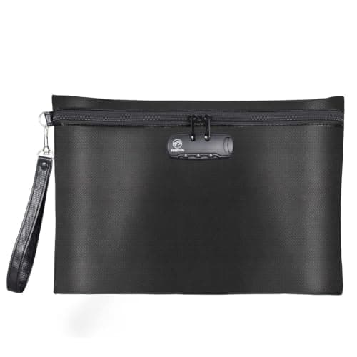 FIREDOG Fireproof Document Bag with Lock, Fireproof Waterproof Money Bag Safe Storage Pouch for A4 Documents, File,Cash and Valuables(Black, 14"x10")