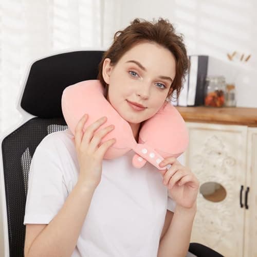 Travel Pillow 100% Memory Foam Pillow, Neck Pillow for Airplane, Neck & Head Support Pillow for Sleeping Rest & Car, Travel Pillows Kit with Storage Bag, Sleep Mask and Earplugs Pink/129(Navy Blue) — view 3