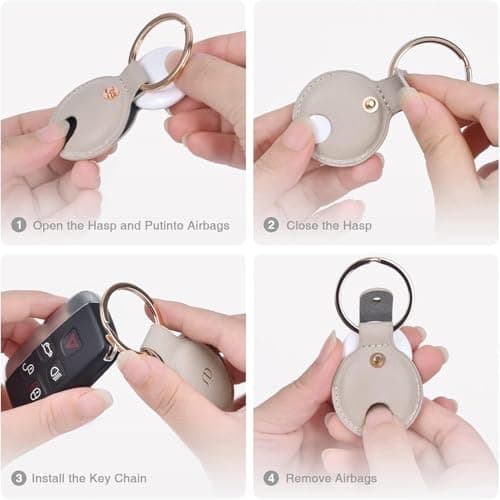 Nereides PU Leather Case Compatible with Airtag Holder, Anti-Scratch Keyring with buckle, Full Protective Cover for Key/Cat/Dog (khaki) — view 4