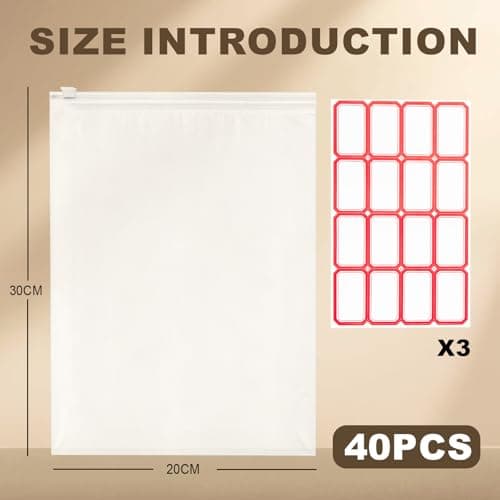 KINETOX 40PCS Reusable Ziplock Bags Large 20 x 30 cm Frosted Waterproof Plastic Clothes Bags Hospital Bag Organiser Pouches Zip Lock Travel Bag for Wardrobe Cosmetics Shoes Suitcase Organiser — view 2