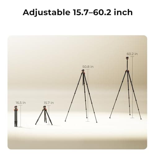 K&F CONCEPT 60"/153cm Carbon Fibre Tripod for Camera, 0.9kg Ultra-Lightweight Travel Tripod with ±18° Leveling 360° Panorama Head, Detachable Center Axis, Arca Type QR Plate, 10KG Load Capacity — view 6