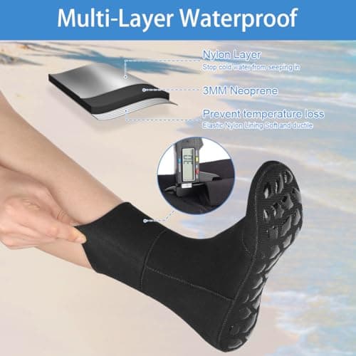 HOTUT Anti-slip Neoprene Socks,3mm Thermal Diving Socks for Men Women,Sand-proof Beach Water Sports Keep Warm for Diving, Snorkeling, Swimming, Surfing, Sailing, Kayaking — view 5