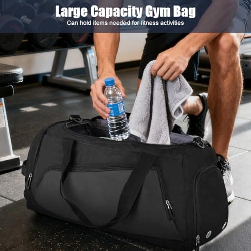 ABOHU Waterproof Gym Bag Duffle Bag with Wet Pockets and Shoe Compartment, Foldable Overnight Weekend Bags for Women Man, Durable Sports Holdall Bags for Sports and Travel (Black, 40L) — view 6
