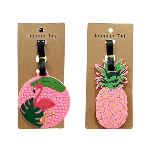 2PCS Silicone Luggage Tags Cute Pineapple Flamingo Luggage Tags for Travel Suitcase Pink Summer Name Tags Silicone Suitcase Labels, Cartoon Travel Baggage Handbag Identity ID Labels for Women Girls