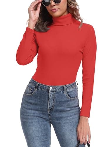 IWOLLENCE Turtleneck Women Thermal Tops Polo Neck Jumpers (Red, M) — view 6