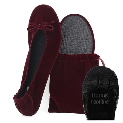 Silky Toes Women’s Velvet Foldable Ballet Flats Portable Travel Shoes (Large, Burgundy)