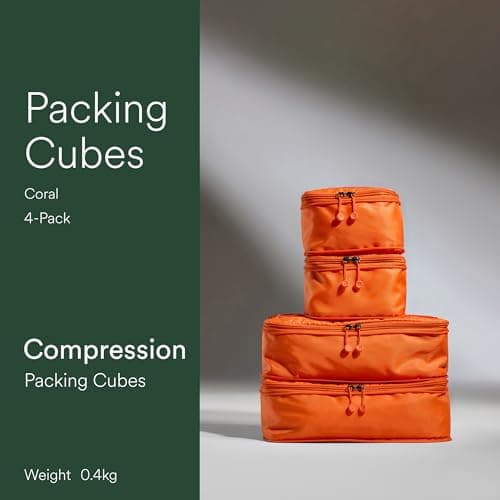 ANTLER - Compression Packing Cubes, Set of 4 Essential Packing Cubes for Suitcases and Backpacks - Holiday, Travel & Accessories Organiser, Easy Clothes and Shoe Storage - Coral — view 2