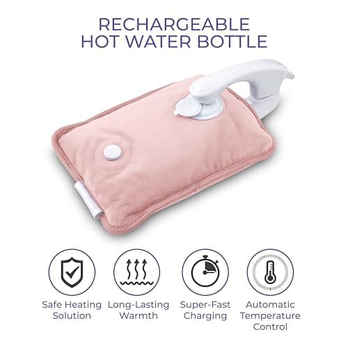 Carmen Rechargeable Hot Water Bottle, Soft Touch Fleece Cover, Hand Warmer, Automatic Temperature Control, Pink,H x 17cm W x 24cm,C85043PNK — view 3
