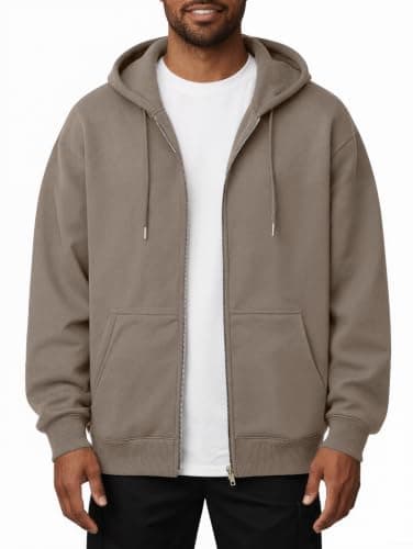 Oyamiki Men's Hooded Zip Up Hoodies Casual Plain Hoodie Light Brown S — view 4
