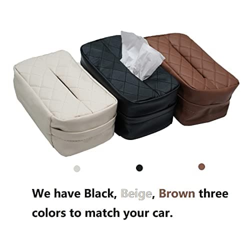 Qirc PU Leather Car Tissue Holder, Car Back Seat Headrest Hanging Tissue Boxes, Cars Napkin Box Holder for Universal Auto, Large Tissue dispenser fit for 120 Tissues per Box (Beige) — view 6
