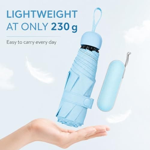 Mini Folding Umbrella with Case, Pocket Sized Lightweight Portable Umbrella, Light Compact Rain Umbrella for Travel Outdoor Daily Use, Small Sun Rain Pocket Umbrella for Girls and Women men (Blue) — view 3