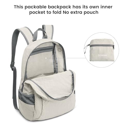 G4Free 20L Foldable Backpack Lightweight, Small Waterproof Backpacks Rucksack for Women Men, Nylon Daypack for Walking Hiking Travelling, Beige — view 4