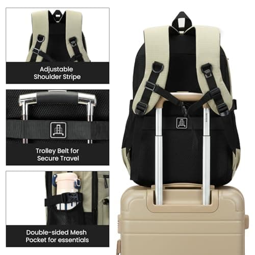 D&S London® Holborn Modern Backpack – Sage Green | Waterproof Laptop Backpack | Premium Work bag, Travel bag & School Bag Rucksack | Spacious, Durable, Cabin-Approved Bag for Men & Women 50L — view 3