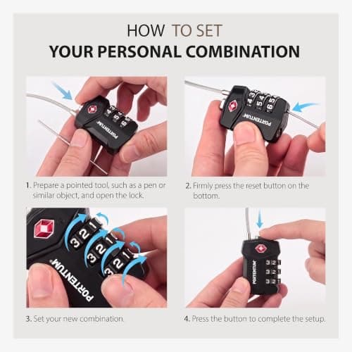 PORTENTUM TSA Approved Luggage Locks with 3 Digit resettable Combination – Suitcase Locks with Flexible Steel Cable and ID tag – Padlock for Suitcase for zips Backpacks Bags and lockers — view 5