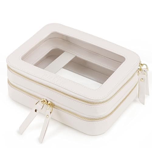 Prite Clear Makeup Bag Cosmetic Case Travel Toiletry Bag, Beige, 2 Layer