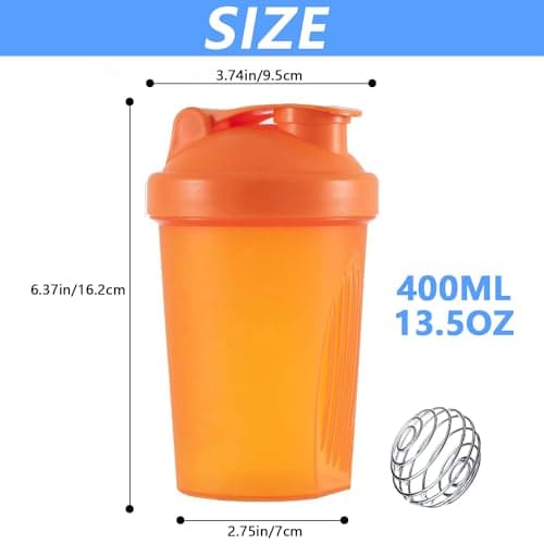 Protein Shaker Bottle with Stainless Steel Mixing Ball, Protein & Supplement Shaker Bottle, Leak Proof Flip Flop Lid Shake Bottle Mixer, BPA Free Protein Shake Bottle 400ml (Orange) — view 2