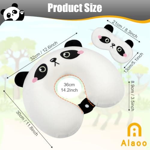 Alaoo Travel Pillow, Removable Memory Foam Kids Travel Pillow with Zips, Convenient & Portable U Shaped Neck Pillows with Cute Eye Mask for Adults Children for Home, Office, Sleeping (White Panda) — view 2