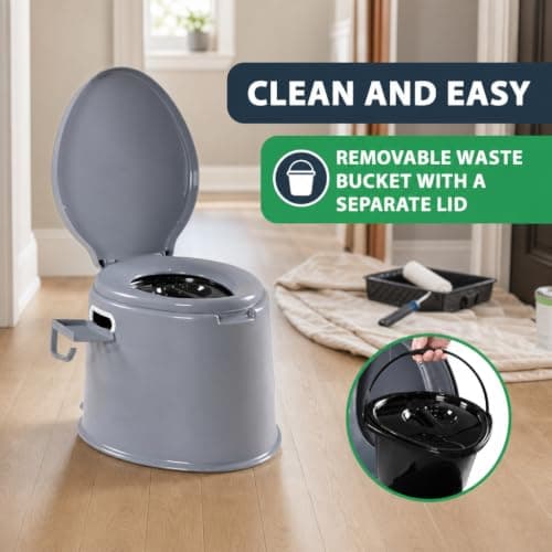 CMY 5L Portable Camping Toilet with Seat, Lid, Handles & Toilet Roll Holder — view 2
