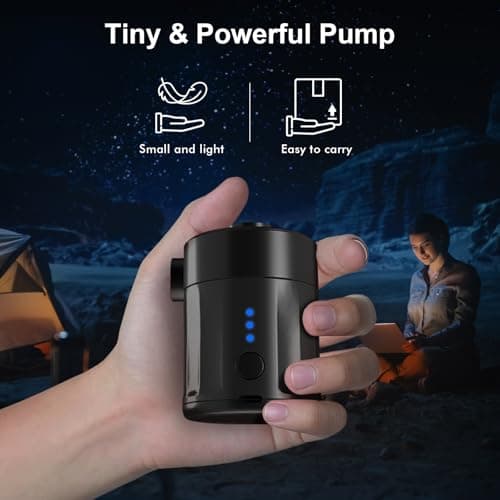 Mojimdo Portable Electric Air Pump for Inflatables, Rechargeable Battery Air Pump for Airbed 2-in-1 Portable Mini Vacuum Pump with 4 Air Nozzles and Storage Bag for Air Mattress, Pool — view 6