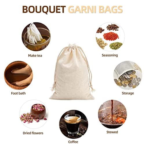 Irich 25 Pack Cotton Muslin Drawstring Bags, Reusable Produce Storage Bags, 100% Organic Muslin Bags for Store Spices, Crafts, Soap or Slag Filter, Soaking Medicinal Liquor (20 * 25cm) — view 5