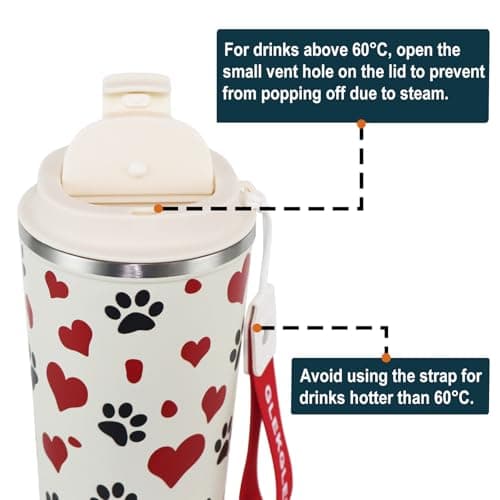 GLEKGLEK Travel Mug for Hot Drinks 500ml, Heart Print Thermal Coffee Cup — view 3